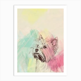 Yorkshire Terrier Dog Pastel Line Watercolour Illustration  2 Art Print