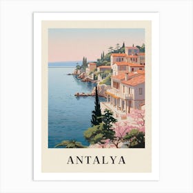 Antalya Turkey 1 Vintage Pink Travel Illustration Poster Art Print