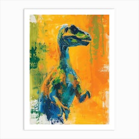 Dinosaur Orange Blue Brushstrokes Portrait 3 Art Print