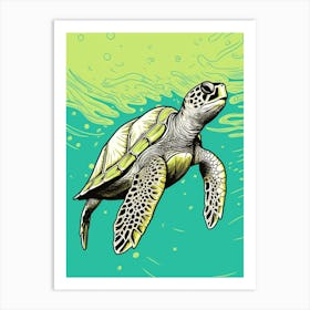 Simple Green And Turquoise Linework Turtle Illustration 2 Art Print