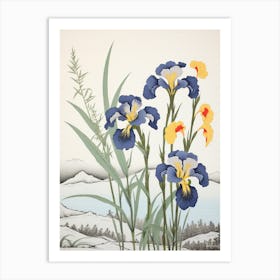 Hanashobu Japanese Water Iris 1 Vintage Botanical Woodblock Art Print