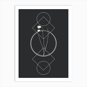Vintage Snowbell Botanical with Geometric Line Motif and Dot Pattern n.0288 Art Print