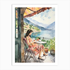 At A Cafe In Kotor Montenegro 2 Watercolour Art Print