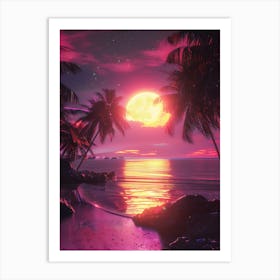 Synthwave Sunset At The Beach Art Print