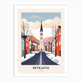 Vintage Winter Travel Poster Reykjavik Iceland 4 Art Print