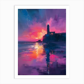 Sunset At The Lighthouse Art Print