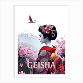 Geisha In Japan LAndscape Art Print