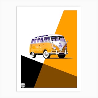 Vw T1 Samba Bus Campervan Orange Classic Art Print