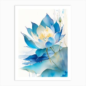 Blue Lotus Storybook Watercolour 1 Art Print