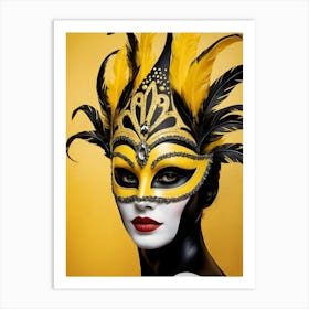 A Woman In A Carnival Mask, Yellow And Black (23) Art Print