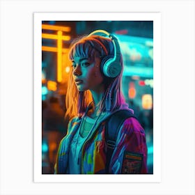 Girl With Headphones 3 Art Print