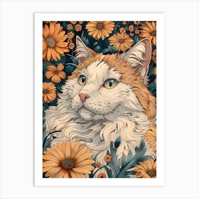 Cat In Flowers 1 Art Print