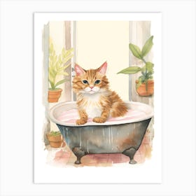 Singapura Cat In Bathtub Botanical Bathroom 1 Art Print