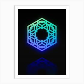 Neon Blue and Green Abstract Geometric Glyph on Black n.0164 Art Print
