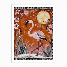 Greater Flamingo And Orchids Boho Print 1 Art Print