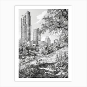 The Domain Austin Texas Black And White Drawing 2 Art Print