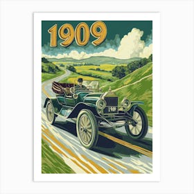 Aihrgdesign A Vintage Poster Of An Early Open Top Automobile 4 Art Print