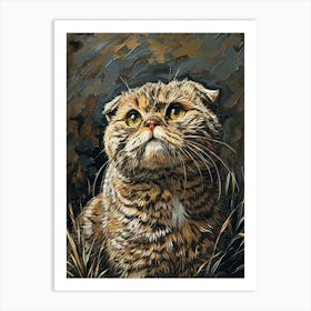 Scottish Fold Cat Relief Illustration 4 Art Print