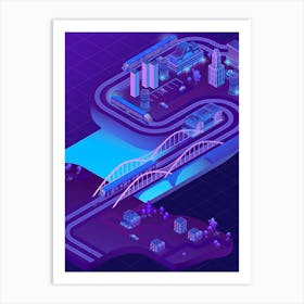 Isometric City - synthwave neon poster Art Print