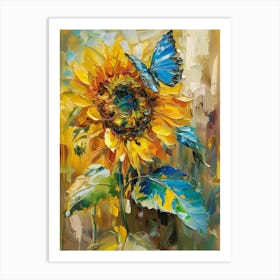 Sunflower And Butterfly Art Print