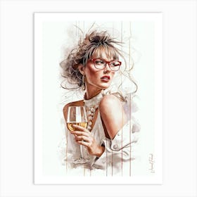 Elegant Lady With A Glass Of Golden Wine 2 Art Print