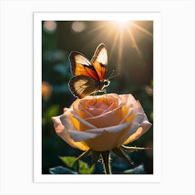 Butterfly On A Rose Art Print