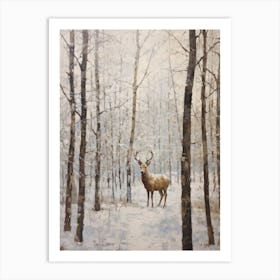 Vintage Winter Animal Painting Moose 2 Art Print