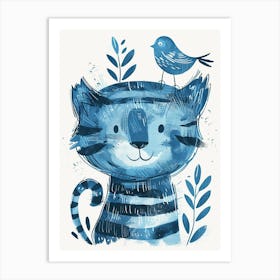 Small Joyful Tiger With A Bird On Its Head 9 Art Print