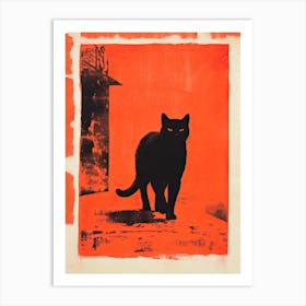 Black Cat, Woodblock Animal  Drawing 7 Art Print