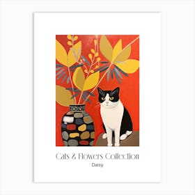 Cats & Flowers Collection Daisy Flower Vase And A Cat, A Painting In The Style Of Matisse 2 Art Print