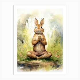 Bunny Practicing Yoga Rabbit Prints Watercolour 2 Art Print