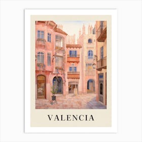 Valencia Spain 3 Vintage Pink Travel Illustration Poster Art Print