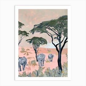 Elephants Pastels Jungle Illustration 4 Art Print