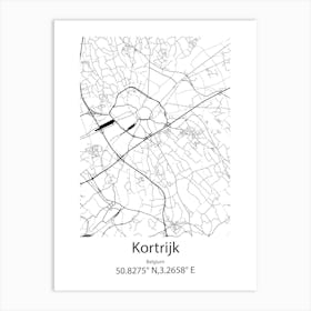 Kortrijk,Belgium Minimalist Map Art Print