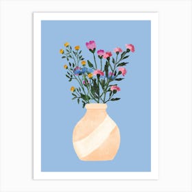 Wild Flowers In Vase Blue Art Print Art Print