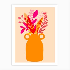 Pop orange colorful Vase Of Flowers Art Print