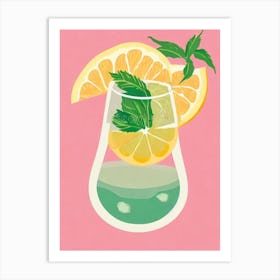 Gin And Tonic Retro Pink Cocktail Poster Art Print