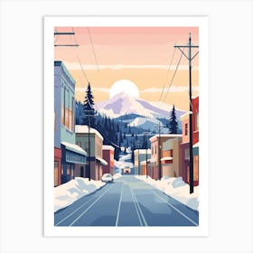 Vintage Winter Travel Illustration Fairbanks Alaska 4 Art Print