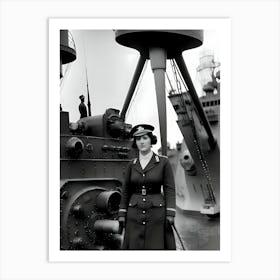 Woman In Uniform In Front Of A Ship Art Print