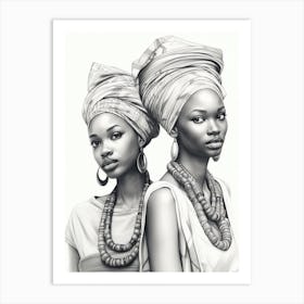 African Sisters Pencil Drawing  Art Print