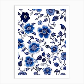 Blue And White Floral Pattern 19 Art Print