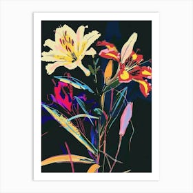 Neon Flowers On Black Bouquet 5 Art Print