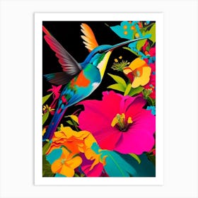 Hummingbird And Flowers Andy Warhol Inspired Art Print