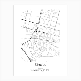 Sindos,Greece Minimalist Map Art Print