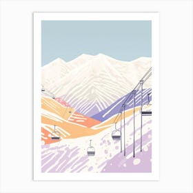 Hakuba Valley   Nagano, Japan, Ski Resort Pastel Colours Illustration 0 Art Print