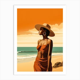 Illustration of an African American woman at the beach 134 Art Print
