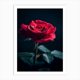 Red Rose On Black Background 25 Art Print