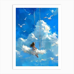 Girl swinging on the clouds Art Print