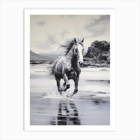 A Horse Oil Painting In Matira Beach, Bora Bora, Portrait 4 Art Print