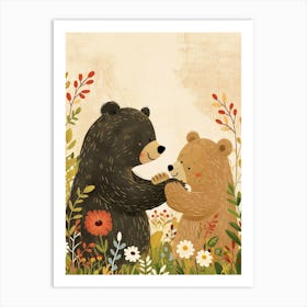 Two Sloth Bears Playing Together In A Meadow Storybook Illustration 3 Art Print